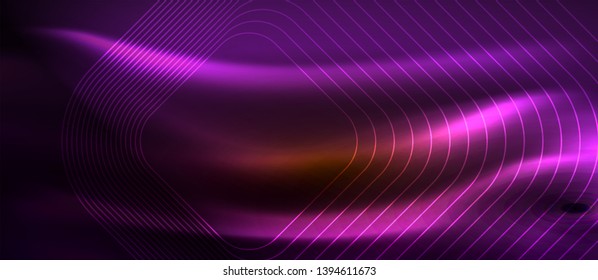 Neon square shapes lines on glowing light background, vector design