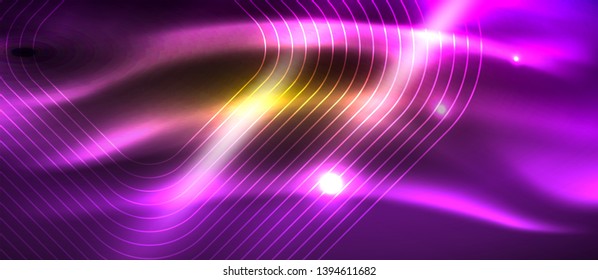 Neon square shapes lines on glowing light background, vector design
