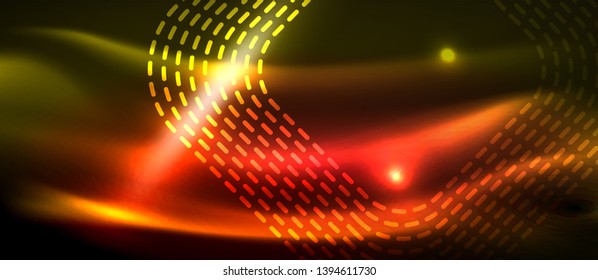 Neon square shapes lines on glowing light background, vector design