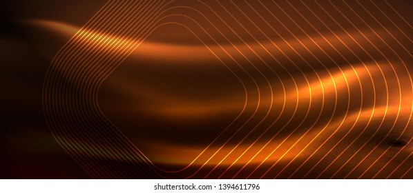 Neon square shapes lines on glowing light background, vector design