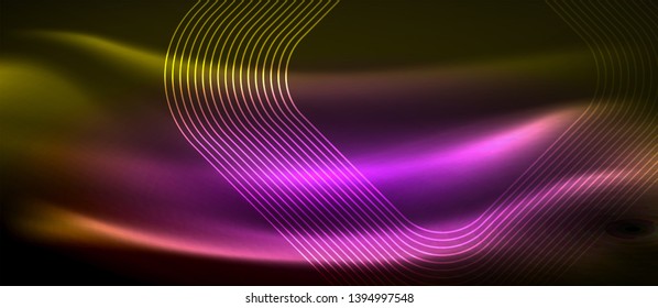 Líneas de formas cuadradas neón sobre fondo luminoso brillante, diseño vectorial