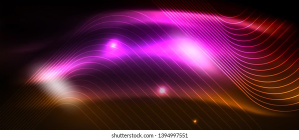 Líneas de formas cuadradas neón sobre fondo luminoso brillante, diseño vectorial