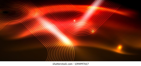 Neon square shapes lines on glowing light background, vector design