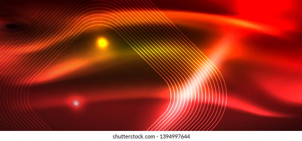 Neon square shapes lines on glowing light background, vector design