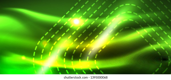 Neon square shapes lines on glowing light background, vector design