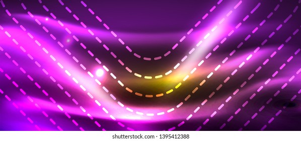 Neon square shapes lines on glowing light background, vector design