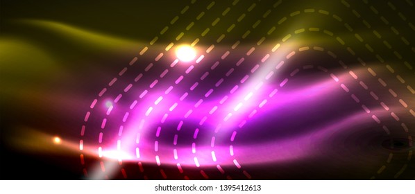 Neon square shapes lines on glowing light background, vector design