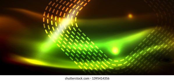 Neon square shapes lines on glowing light background, vector design
