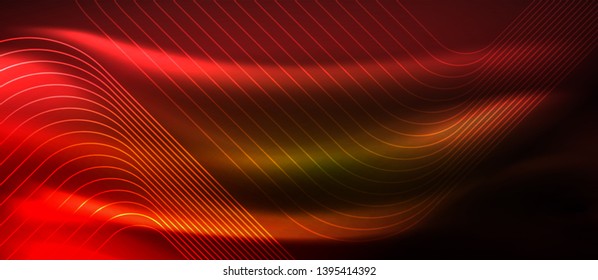 Neon square shapes lines on glowing light background, vector design