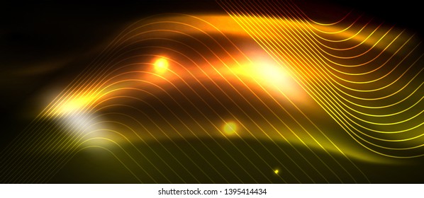 Líneas de formas cuadradas neón sobre fondo luminoso brillante, diseño vectorial