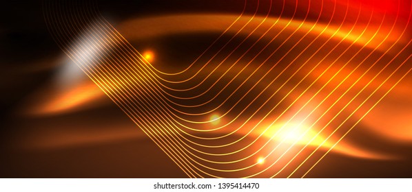 Neon square shapes lines on glowing light background, vector design