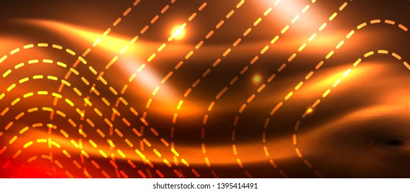 Neon square shapes lines on glowing light background, vector design