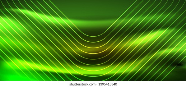 Neon square shapes lines on glowing light background, vector design
