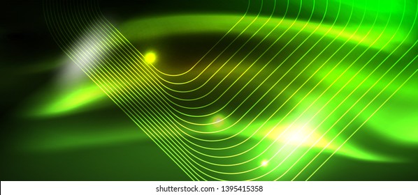 Neon square shapes lines on glowing light background, vector design