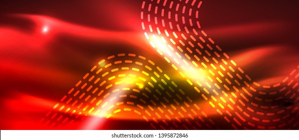 Neon square shapes lines on glowing light background, vector design