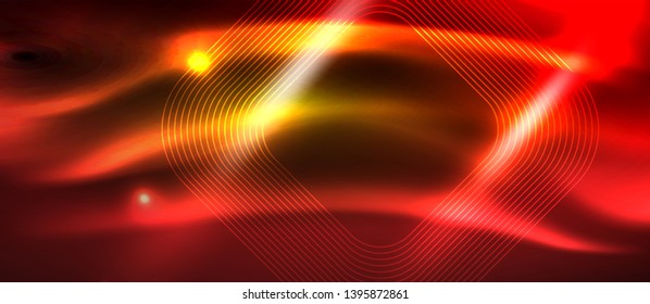 Neon square shapes lines on glowing light background, vector design