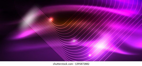 Neon square shapes lines on glowing light background, vector design