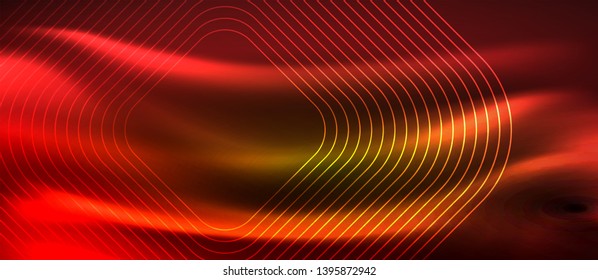 Neon square shapes lines on glowing light background, vector design