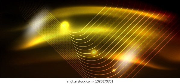 Neon square shapes lines on glowing light background, vector design