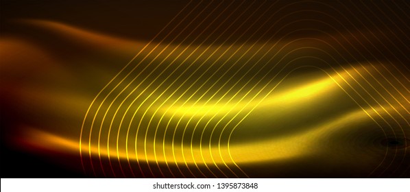 Neon square shapes lines on glowing light background, vector design