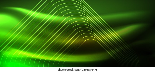 Neon square shapes lines on glowing light background, vector design