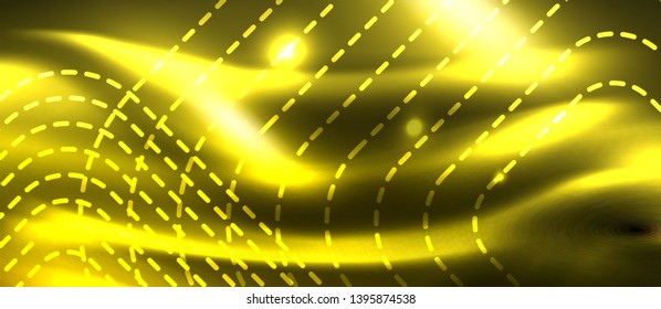 Neon square shapes lines on glowing light background, vector design