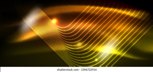 Neon square shapes lines on glowing light background, vector design