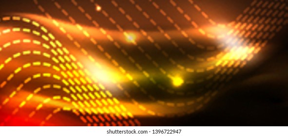 Neon square shapes lines on glowing light background, vector design