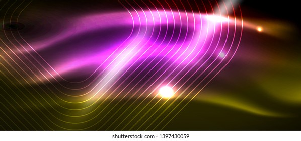 Neon square shapes lines on glowing light background, vector design