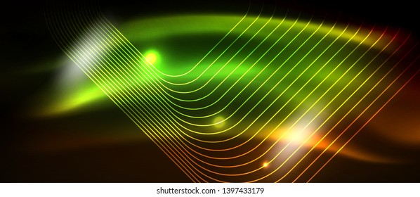 Neon square shapes lines on glowing light background, vector design