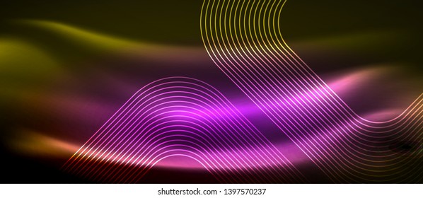 Neon square shapes lines on glowing light background, vector design