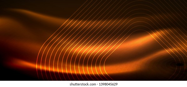 Neon square shapes lines on glowing light background, vector design
