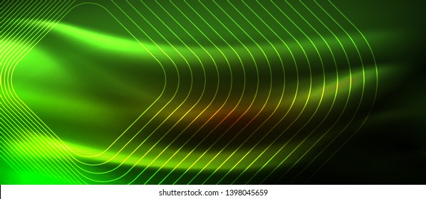 Neon square shapes lines on glowing light background, vector design
