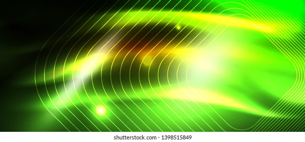 Neon square shapes lines on glowing light background, vector design