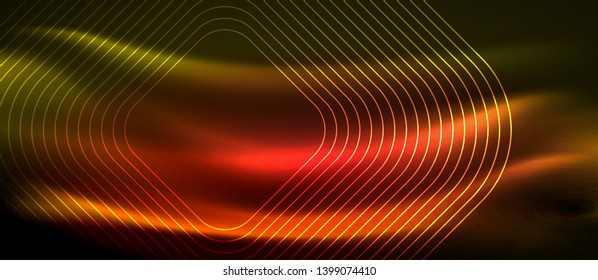 Neon square shapes lines on glowing light background, vector design