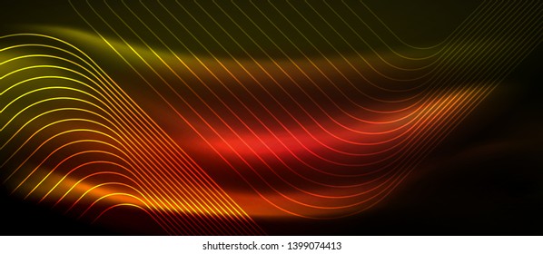 Neon square shapes lines on glowing light background, vector design