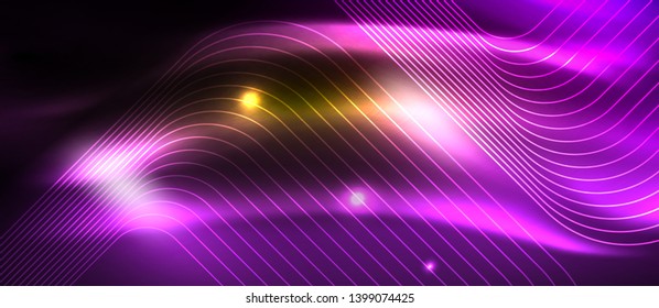 Neon square shapes lines on glowing light background, vector design