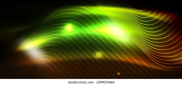 Neon square shapes lines on glowing light background, vector design