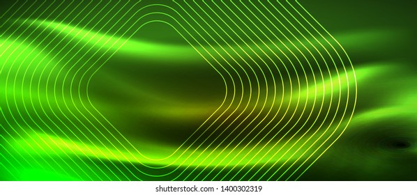 Neon square shapes lines on glowing light background, vector design