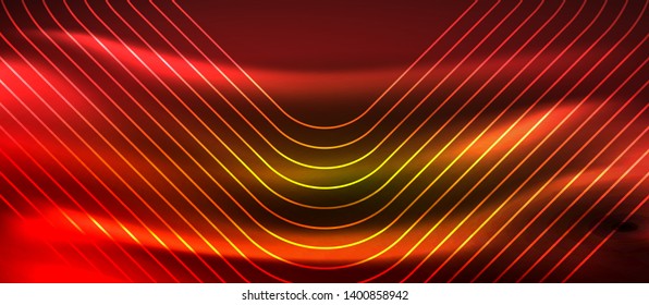 Neon square shapes lines on glowing light background, vector design