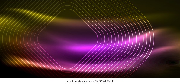 Neon square shapes lines on glowing light background, vector design
