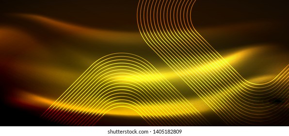 Neon square shapes lines on glowing light background, vector design