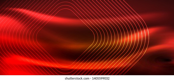 Neon square shapes lines on glowing light background, vector design