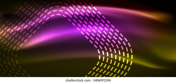 Neon square shapes lines on glowing light background, vector design