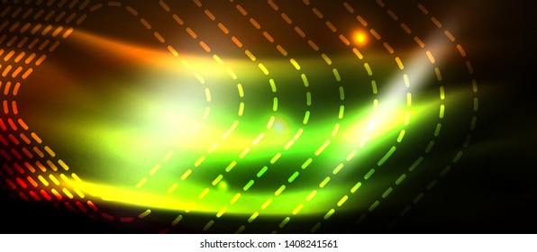 Líneas de formas cuadradas neón sobre fondo luminoso brillante, diseño vectorial
