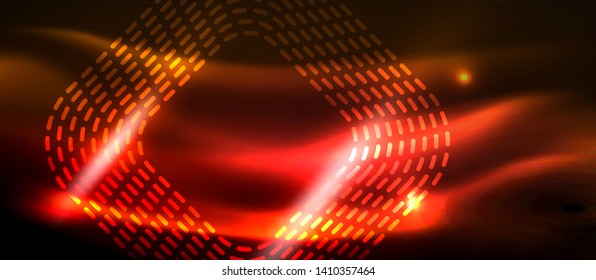 Neon square shapes lines on glowing light background, vector design