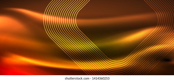 Neon square shapes lines on glowing light background, vector design