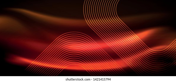 Neon square shapes lines on glowing light background, vector design