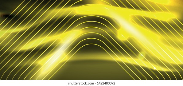 Neon square shapes lines on glowing light background, vector design