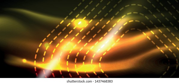 Neon square shapes lines on glowing light background, vector design